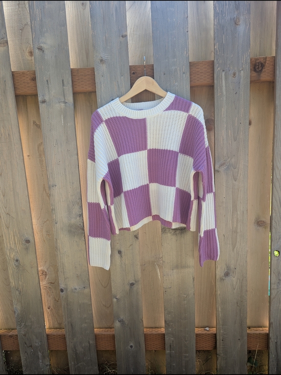 moon & madison Sweaters - moon & madison Lavender and Cream Checker Knit Sweater